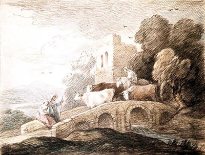 Un puente con ganado pasando (dibujo) de Thomas Gainsborough