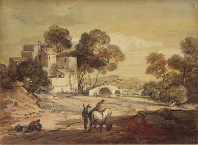 Paisaje italianizante con viajeros en un camino sinuoso, 1775-1779 de Thomas Gainsborough