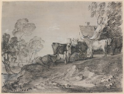 Paisaje con ganado junto a una cabaña de Thomas Gainsborough