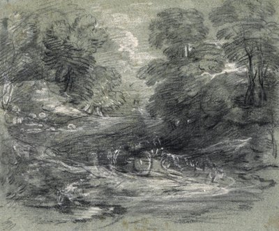 Landscape with Farm Cart on a Winding Track between Trees (carboncillo y gouache sobre papel) de Thomas Gainsborough