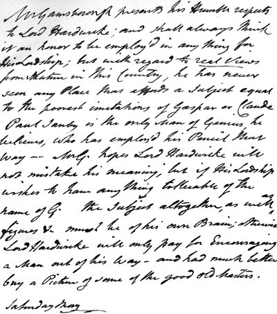 Carta de Gainsborough a Lord Hardwicke exponiendo sus opiniones sobre la pintura de la naturaleza y el paisaje en Inglaterra, c.1760-70 de Thomas Gainsborough