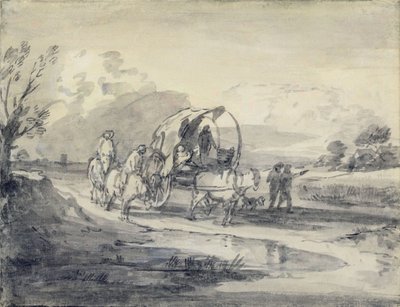 Paisaje abierto con pastor y carro cubierto, c.1780-85 de Thomas Gainsborough