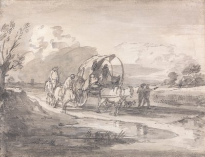 Paisaje abierto con jinetes y carro cubierto de Thomas Gainsborough
