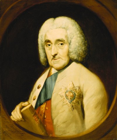 Retrato de Lord Chesterfield, busto, con la Orden de la Jarretera, sosteniendo un libro, en un óvalo pintado, 1769 de Thomas Gainsborough