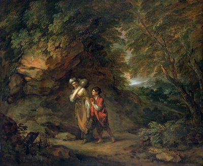 Paisaje rocoso con Agar e Ismael (óleo sobre lienzo) de Thomas Gainsborough