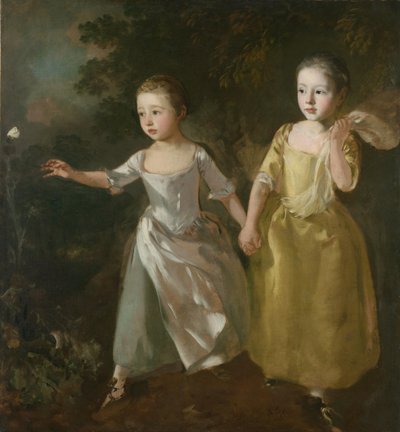 Las hijas del pintor persiguiendo una mariposa, c.1756 de Thomas Gainsborough