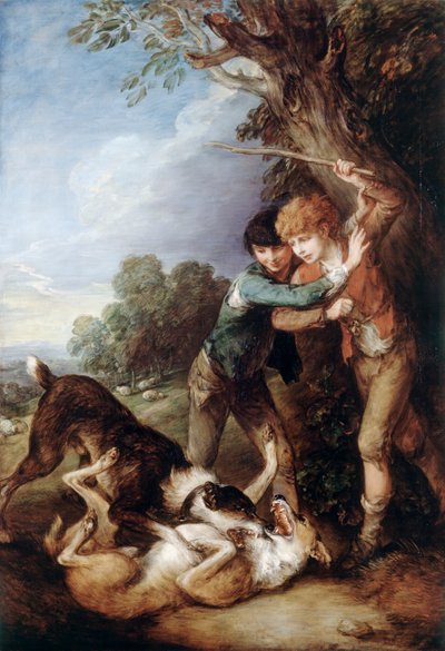 Dos pastores con perros peleando (óleo sobre lienzo) de Thomas Gainsborough