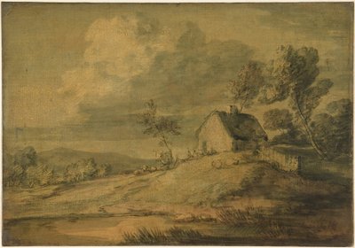 Paisaje boscoso con cabaña, vacas y ovejas de Thomas Gainsborough