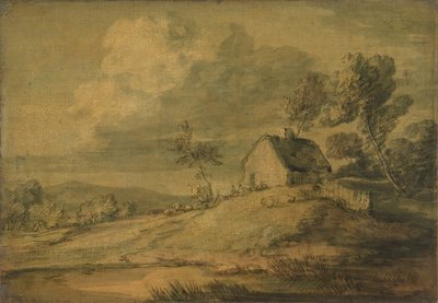 Paisaje boscoso con cabaña, vacas y ovejas de Thomas Gainsborough