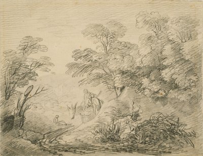 Paisaje boscoso con burro y figuras, c.1759 de Thomas Gainsborough