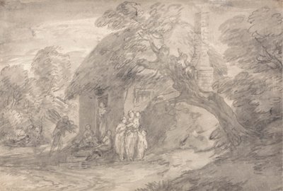 Paisaje boscoso con figuras ante la puerta de una cabaña de Thomas Gainsborough