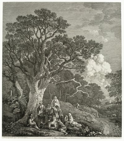 Paisaje boscoso con gitanos reunidos alrededor de un fuego de Thomas Gainsborough