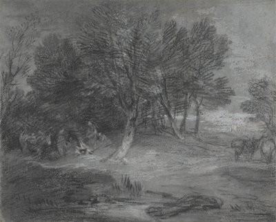 Paisaje boscoso con campamento gitano de Thomas Gainsborough
