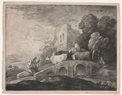 Wooded Landscape with Herdsmen Driving Cattle de Thomas Gainsborough