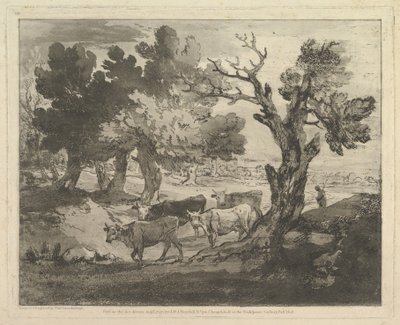 Paisaje boscoso con pastores y vacas, 1 de agosto de 1797 de Thomas Gainsborough