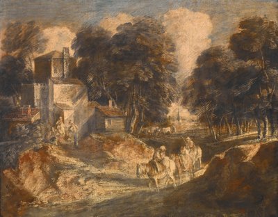 Paisaje boscoso con campesinos a caballo de Thomas Gainsborough