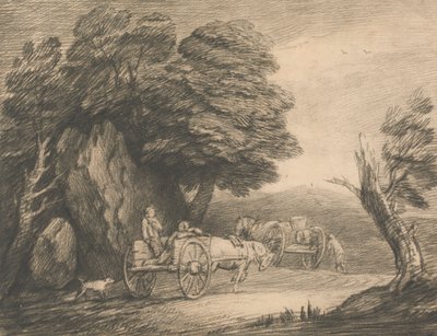 Paisaje arbolado con dos carros de campo y figuras de Thomas Gainsborough