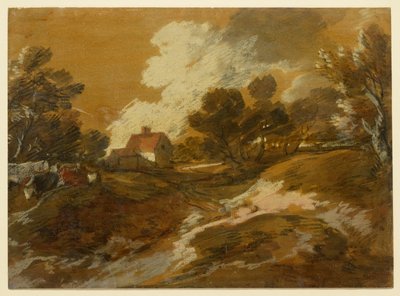 Paisaje boscoso con una cabaña y vacas de Thomas Gainsborough