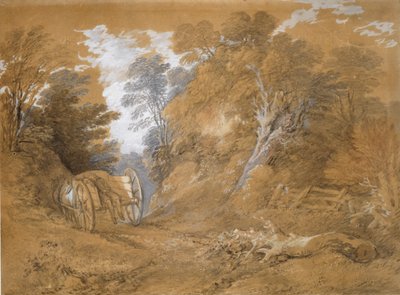 Paisaje boscoso con un niño campesino dormido en un carro, siglo XVIII de Thomas Gainsborough