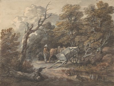 Escena de bosque con un campesino, un caballo y un carro de Thomas Gainsborough