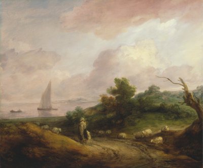 Paisaje costero con un pastor y su rebaño de Thomas Gainsborough RA