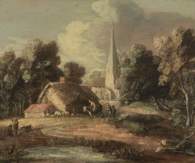 Paisaje con casa de campo e iglesia de Thomas Gainsborough RA