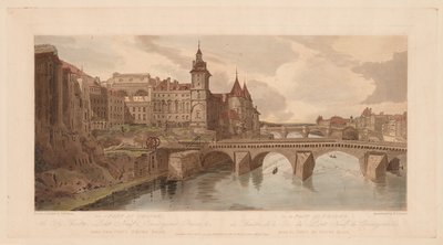 Una selección de veinte de las vistas más pintorescas de París: vista de Pont au Change, el teatro de la ciudad, Pont Neuf, la prisión de Conciergerie, etc. tomadas de Pont Notre Dame de Thomas Girtin