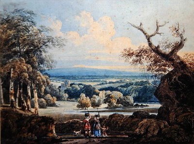Vista del castillo de Arundel con campesinas en primer plano, c.1796 de Thomas Girtin