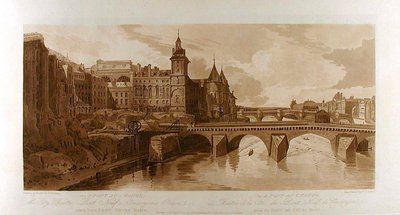 Vista del Pont au Change, el Teatro de la Ciudad, el Pont Neuf, la prisión de la Conciergerie, etc., tomada desde el Pont Notre-Dame de Thomas Girtin