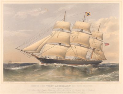 Clipper Ship West Australian 600 Tons Register, c.1857-60 (litografía, coloreada) de Thomas Goldsworth Dutton