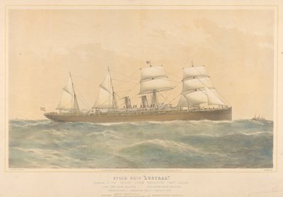 Barco de vapor Austral perteneciente a la Orient Steam Navigation Company Limited, c.1868-74 (litografía coloreada) de Thomas Goldsworth Dutton