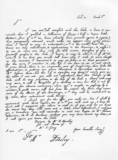 Carta de Thomas Gray sobre la edición de sus piezas poéticas de Thomas Gray