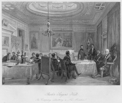 Salón de Cirujanos Barberos. La Compañía admitiendo a un Nuevo Miembro, c. 1841 de Thomas H. Ellis