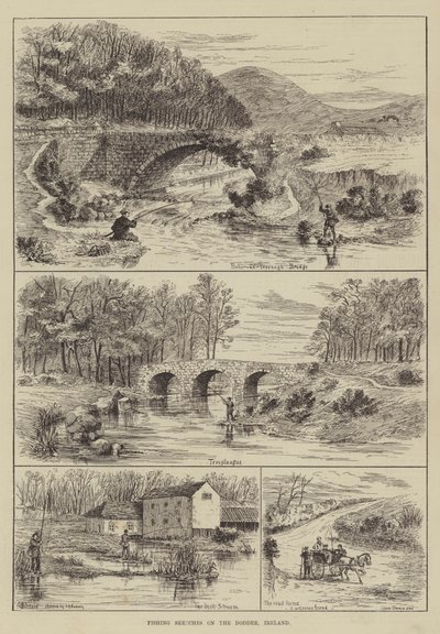 Bocetos de pesca en el Dodder, Irlanda de Thomas Harrington Wilson