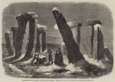 Stonehenge a la luz de la luna, del nuevo drama, El anillo de los Borgia, en el Teatro Adelphi de Thomas Harrington Wilson