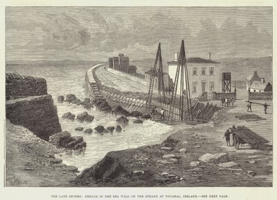 Las últimas tormentas, brecha en el muro del mar en la playa de Youghal, Irlanda de Thomas Harrington Wilson