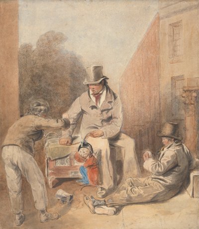 Hombre y niños con un órgano callejero y un mono de Thomas Heaphy