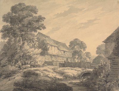 Granja y edificios junto a un arroyo de Thomas Hearne