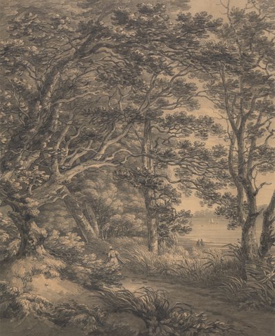 Paisaje fluvial con figuras de Thomas Hearne
