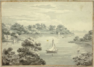 Barcos de vela en el lago con casas cerca de la orilla de Thomas Hearne