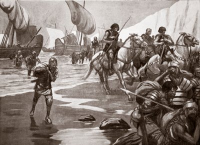 Segundo desembarco de César, 54 a.C., ilustración de "Hutchinson