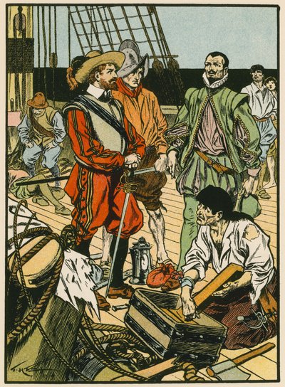 Tesoro capturado. Sir Francis Drake (litografía en color) de Thomas Heath Robinson