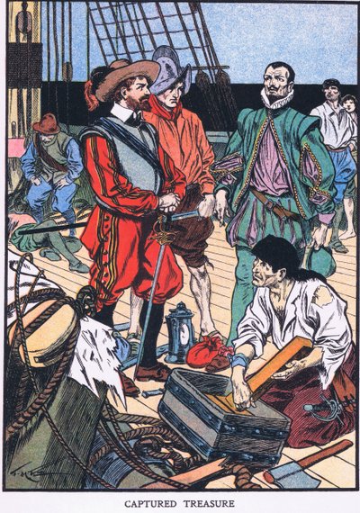 Tesoro capturado (litografía en color) de Thomas Heath Robinson