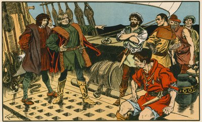 Cristóbal Colón en su viaje a América (litografía en color) de Thomas Heath Robinson