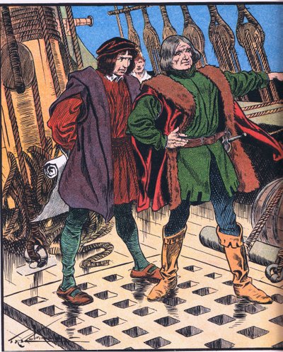 Colón en su viaje a América (litografía en color) de Thomas Heath Robinson