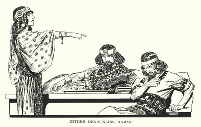 Ester denuncia a Amán (litografía) de Thomas Heath Robinson