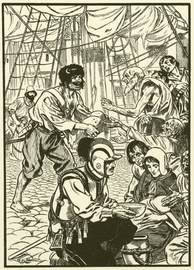 Alimentar a los ciudadanos hambrientos (grabado) de Thomas Heath Robinson