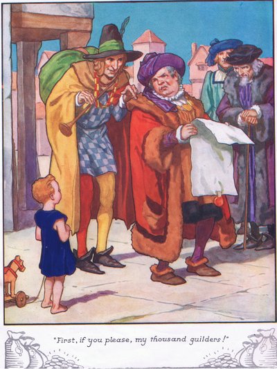 "Primero, por favor, mis mil florines" (litografía en color) de Thomas Heath Robinson