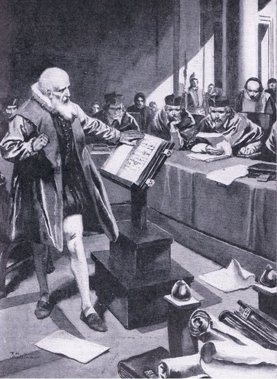 Galileo comparece ante los cardenales en Roma, ilustración de 