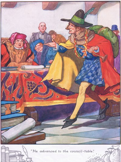 Avanzó hacia la mesa del consejo (litografía en color) de Thomas Heath Robinson